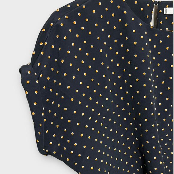 MNG Basics Women's Navy Polka Dot Cuffed Short Sleeve Tie Front Blouse Top Sz 4 - Picture 8 of 15